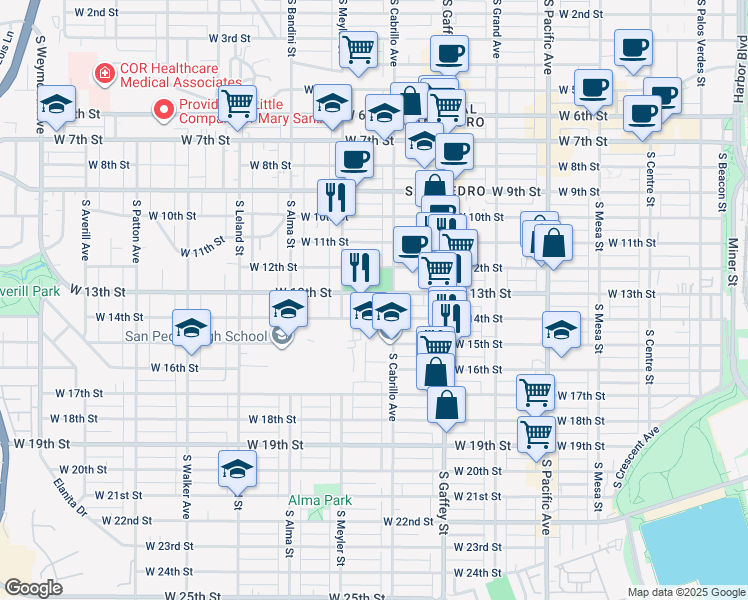map of restaurants, bars, coffee shops, grocery stores, and more near 1319 South Parker Street in Los Angeles
