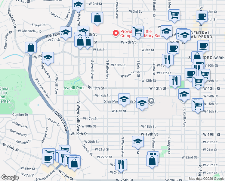 map of restaurants, bars, coffee shops, grocery stores, and more near 1272 West 14th Street in Los Angeles