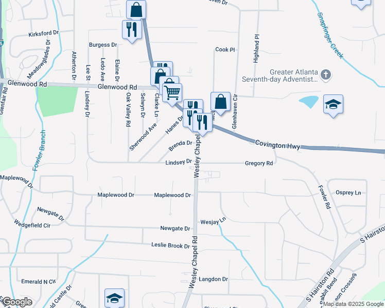 map of restaurants, bars, coffee shops, grocery stores, and more near 1979 Wesley Chapel Road in Decatur