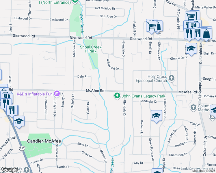 map of restaurants, bars, coffee shops, grocery stores, and more near 2002 Shannon Ridge Court in Decatur
