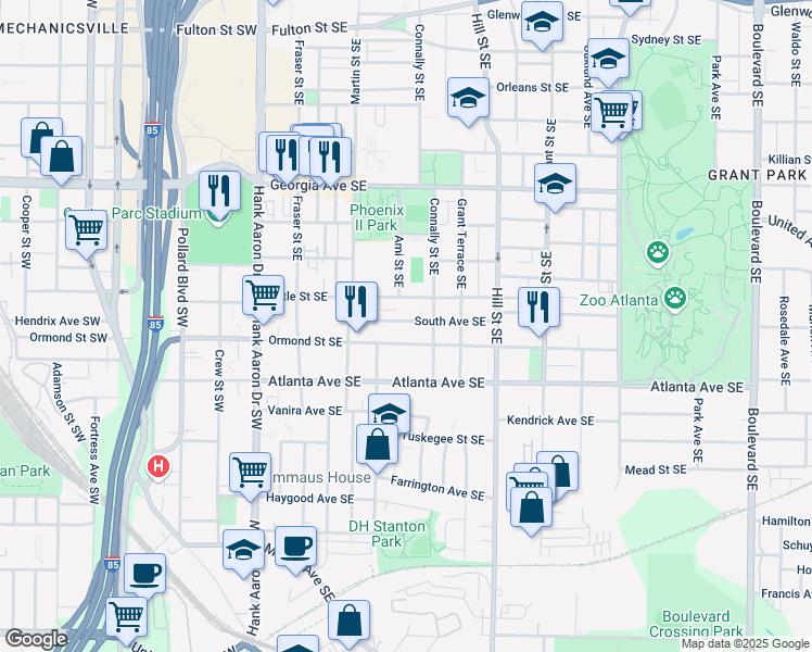 map of restaurants, bars, coffee shops, grocery stores, and more near 179 South Avenue Southeast in Atlanta