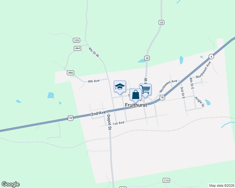 map of restaurants, bars, coffee shops, grocery stores, and more near 19-99 4th Street West in Fruithurst