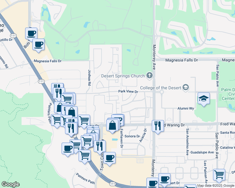 map of restaurants, bars, coffee shops, grocery stores, and more near 212 Paseo Vista Circle in Palm Desert