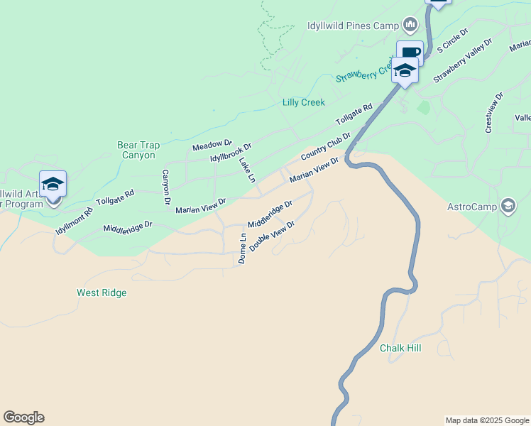 map of restaurants, bars, coffee shops, grocery stores, and more near 26825 Live Oak Lane in Idyllwild-Pine Cove