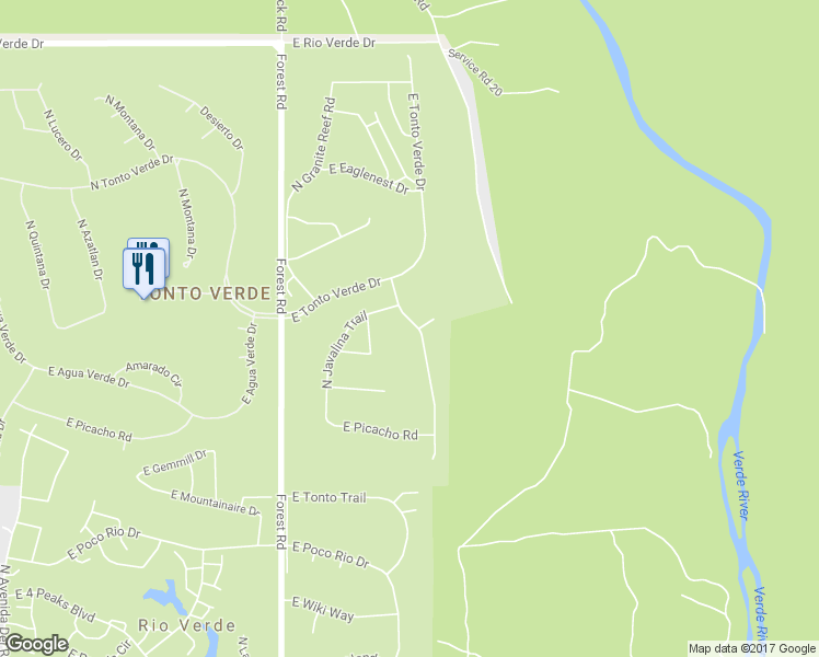 map of restaurants, bars, coffee shops, grocery stores, and more near 27124 North Sandstone Springs Road in Rio Verde