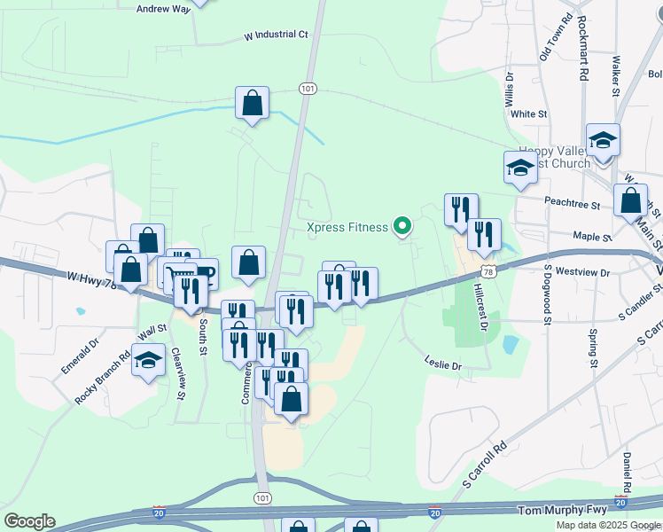 map of restaurants, bars, coffee shops, grocery stores, and more near 659 West Bankhead Highway in Villa Rica