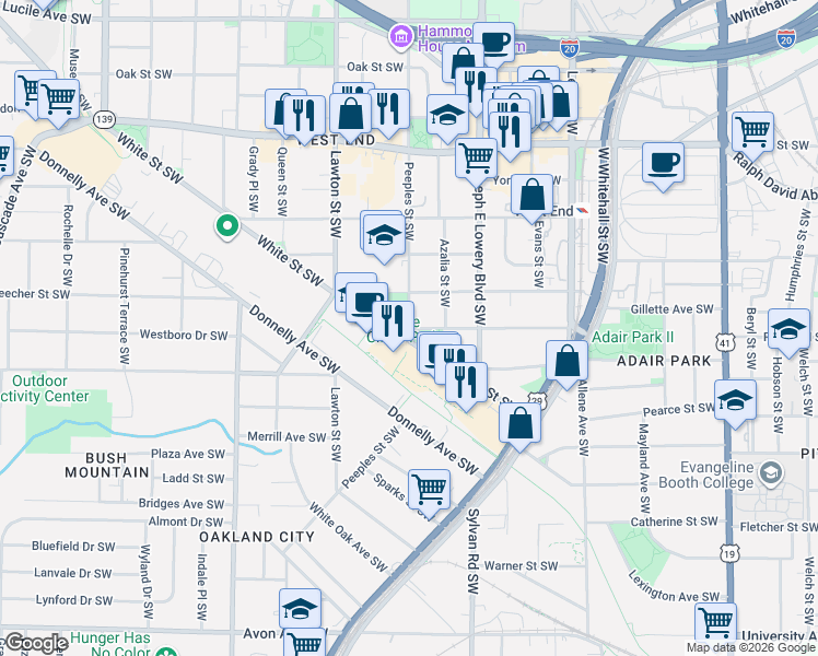 map of restaurants, bars, coffee shops, grocery stores, and more near 997 White St SW in Atlanta