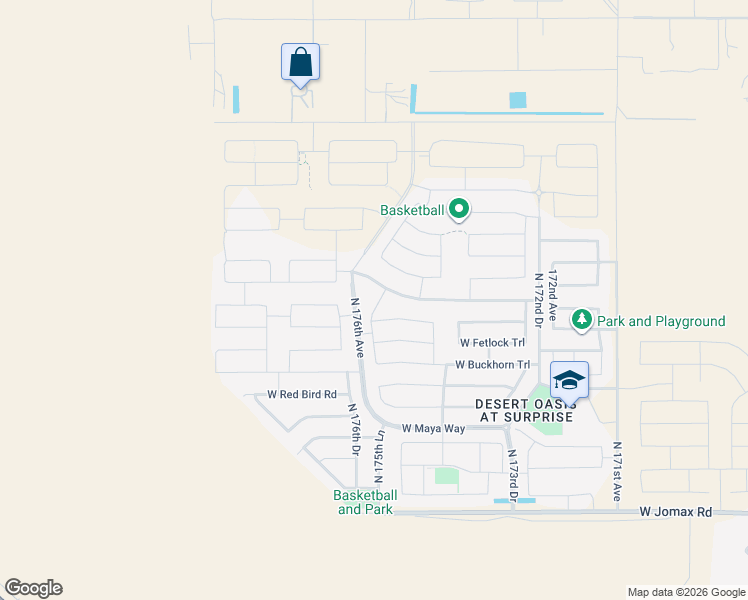 map of restaurants, bars, coffee shops, grocery stores, and more near 27484 North 175th Drive in Surprise