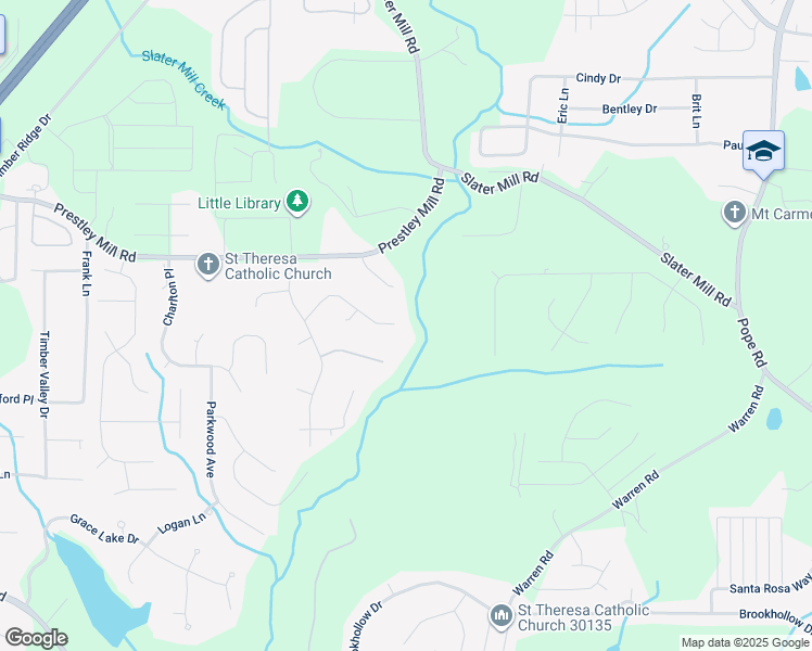map of restaurants, bars, coffee shops, grocery stores, and more near 5357 Steeple Chase in Douglasville