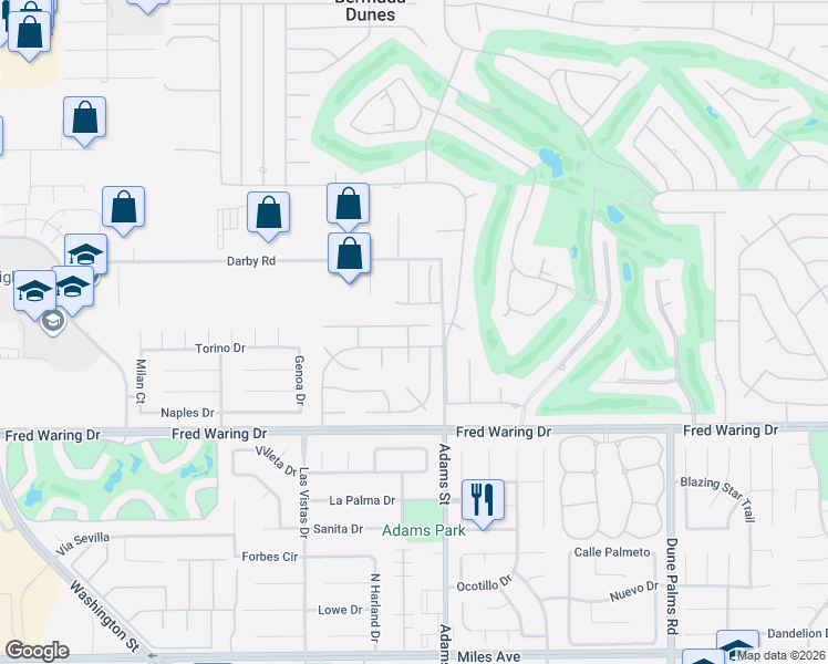 map of restaurants, bars, coffee shops, grocery stores, and more near 78955 Zenith Way in La Quinta