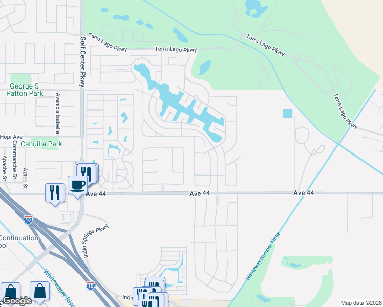 map of restaurants, bars, coffee shops, grocery stores, and more near 43625 Campo Place in Indio