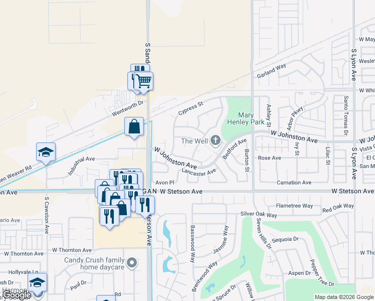 map of restaurants, bars, coffee shops, grocery stores, and more near 958 Stratford Way in Hemet