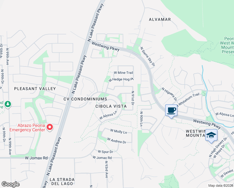 map of restaurants, bars, coffee shops, grocery stores, and more near 9216 West Pinnacle Vista Drive in Peoria