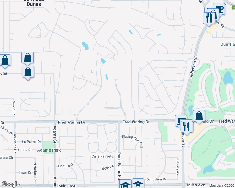 map of restaurants, bars, coffee shops, grocery stores, and more near 43581 Old Harbour Drive in Indio