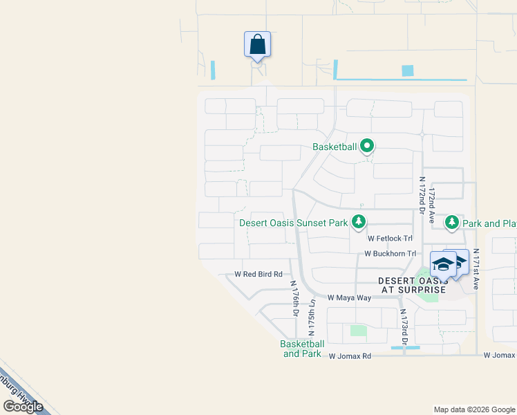 map of restaurants, bars, coffee shops, grocery stores, and more near 27371 North 176th Drive in Surprise