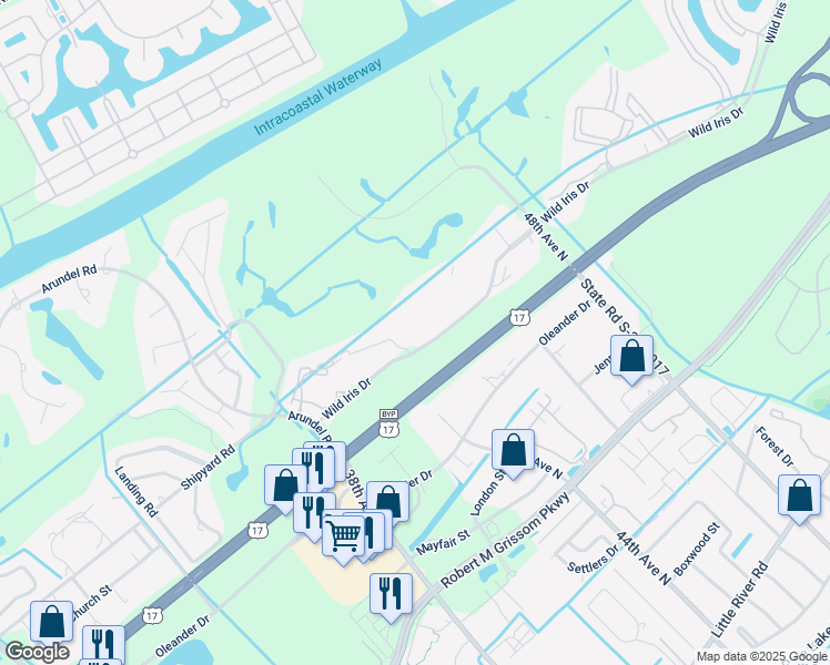 map of restaurants, bars, coffee shops, grocery stores, and more near 4681 Wild Iris Drive in Myrtle Beach