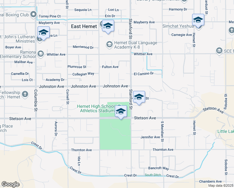 map of restaurants, bars, coffee shops, grocery stores, and more near 26820 Oxford Court in Hemet