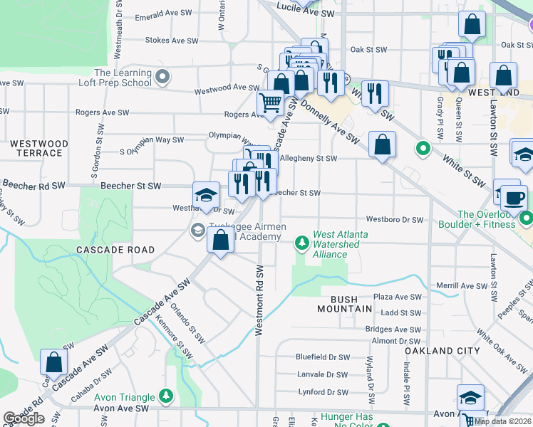 map of restaurants, bars, coffee shops, grocery stores, and more near 853 Gaston Street Southwest in Atlanta