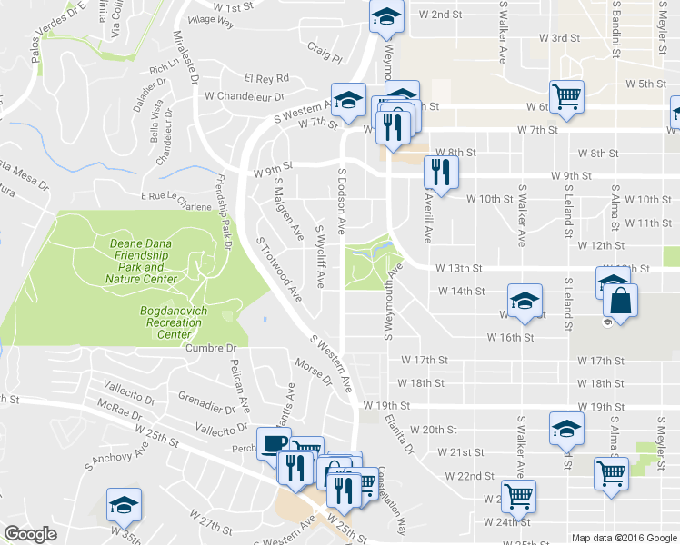 map of restaurants, bars, coffee shops, grocery stores, and more near 1312 South Wycliff Avenue in Los Angeles