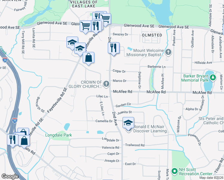 map of restaurants, bars, coffee shops, grocery stores, and more near 2010 2nd Avenue in Decatur