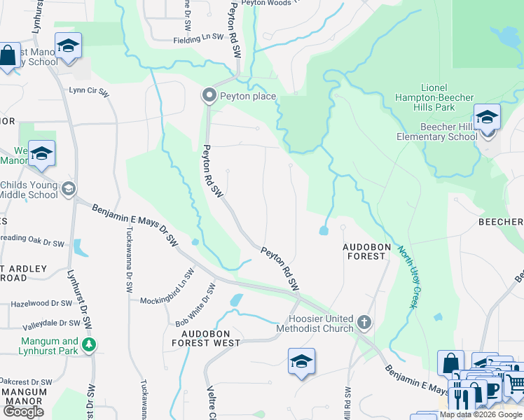 map of restaurants, bars, coffee shops, grocery stores, and more near 874 Rodney Drive Southwest in Atlanta
