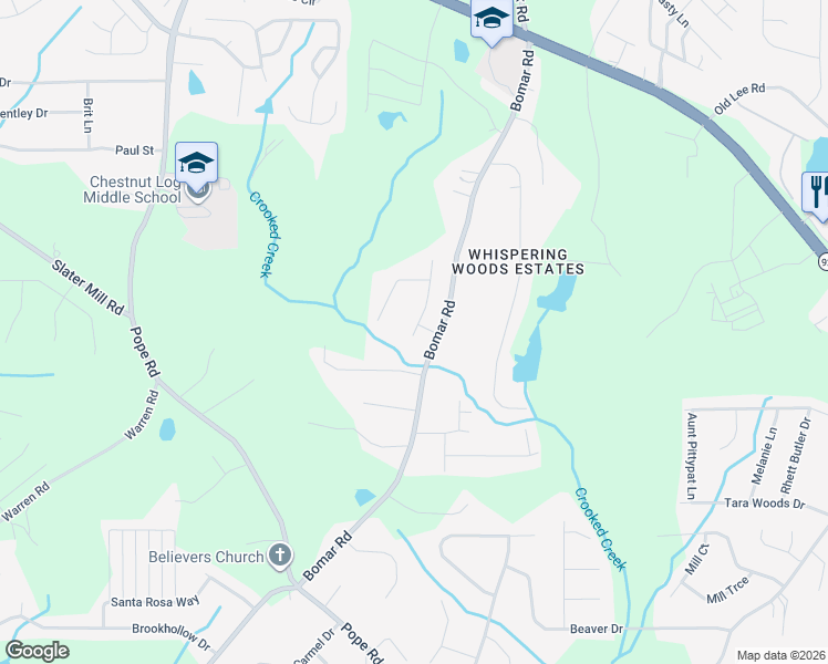 map of restaurants, bars, coffee shops, grocery stores, and more near 2722 Springside Court in Douglasville