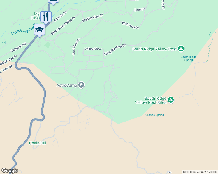 map of restaurants, bars, coffee shops, grocery stores, and more near 27255 Saunders Meadow Road in Idyllwild-Pine Cove