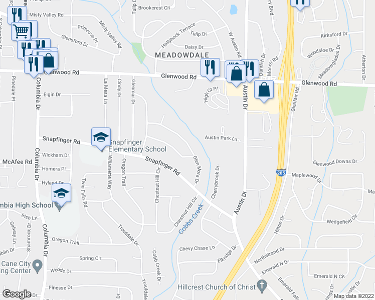 map of restaurants, bars, coffee shops, grocery stores, and more near 3701 Glen Mora Drive in Decatur