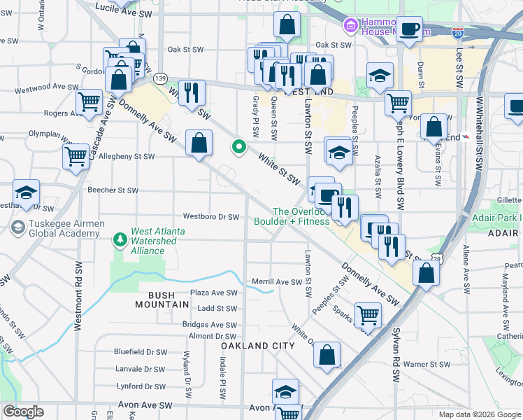 map of restaurants, bars, coffee shops, grocery stores, and more near 1158 Donnelly Avenue Southwest in Atlanta