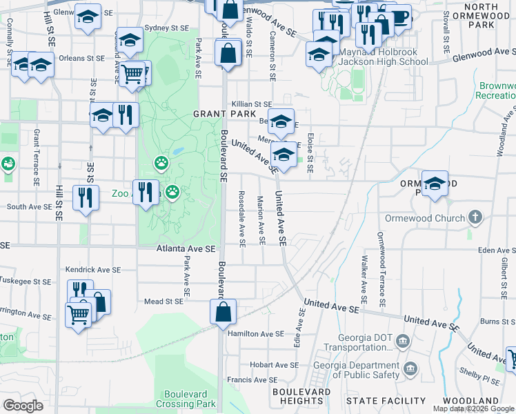map of restaurants, bars, coffee shops, grocery stores, and more near 650 Delmar Avenue Southeast in Atlanta