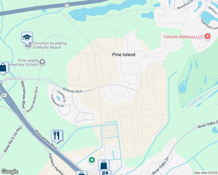map of restaurants, bars, coffee shops, grocery stores, and more near 1000 Caprisia Loop in Myrtle Beach