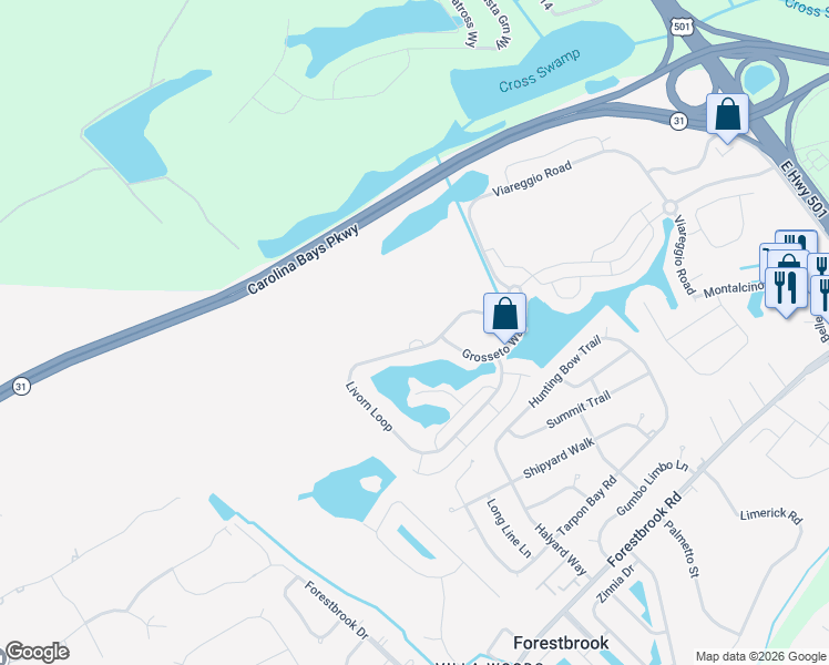 map of restaurants, bars, coffee shops, grocery stores, and more near 4268 Livorn Loop in Myrtle Beach