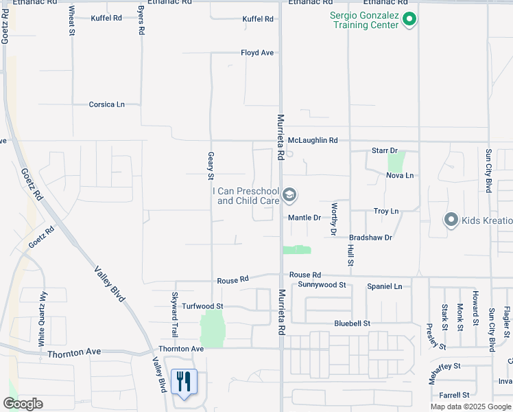 map of restaurants, bars, coffee shops, grocery stores, and more near 26744 Calle Emiliano in Menifee