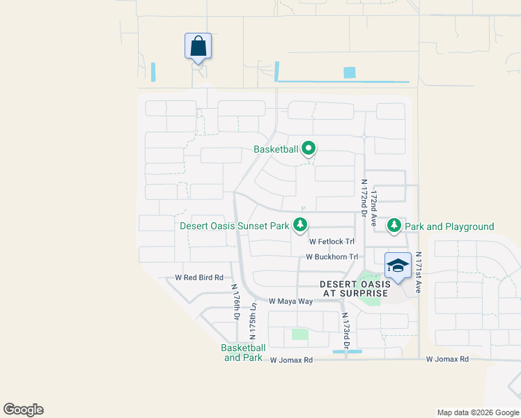 map of restaurants, bars, coffee shops, grocery stores, and more near 27484 North 175th Drive in Surprise