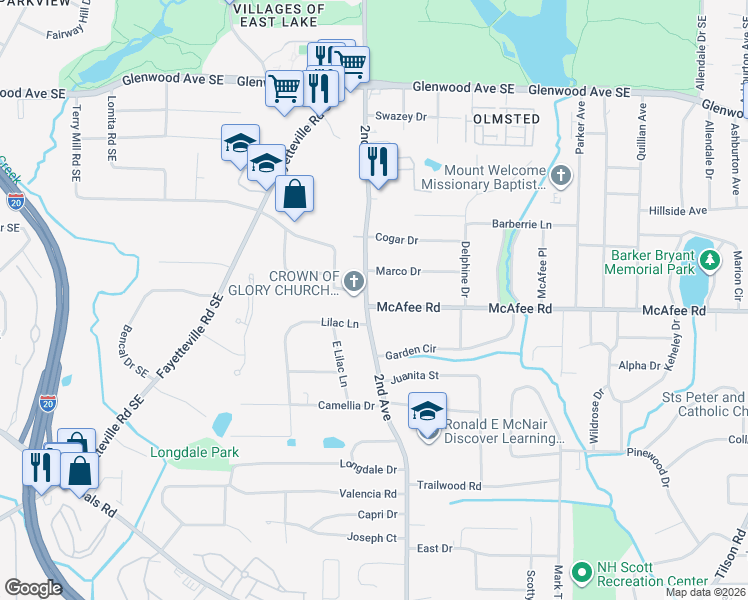map of restaurants, bars, coffee shops, grocery stores, and more near 2010 2nd Avenue in Decatur