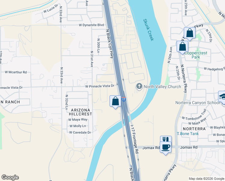 map of restaurants, bars, coffee shops, grocery stores, and more near 2965 West Pinnacle Vista Drive in Phoenix