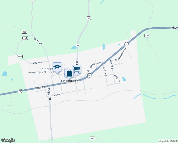map of restaurants, bars, coffee shops, grocery stores, and more near 90 Northeast Avenue in Fruithurst