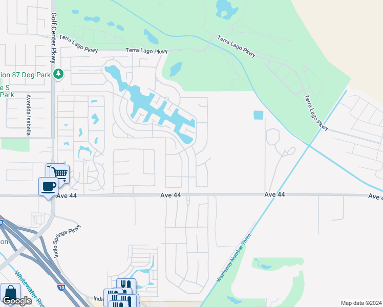 map of restaurants, bars, coffee shops, grocery stores, and more near 43597 Spiaggia Place in Indio