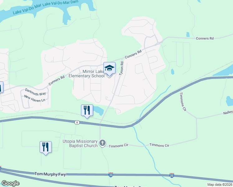 map of restaurants, bars, coffee shops, grocery stores, and more near 1001 Balsam Wood Trail in Villa Rica