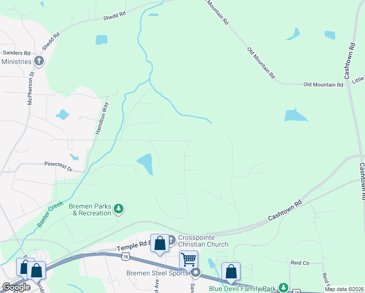 map of restaurants, bars, coffee shops, grocery stores, and more near 926 Cherokee Drive in Bremen
