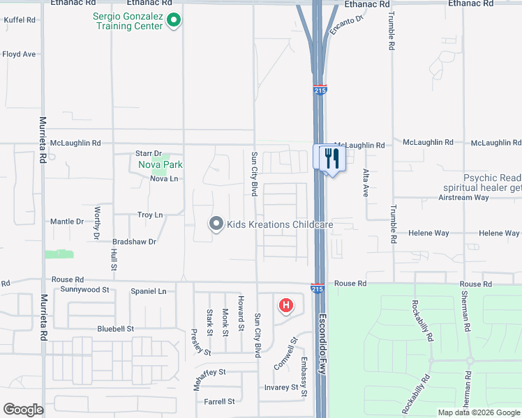 map of restaurants, bars, coffee shops, grocery stores, and more near 26745 Summer Sunshine Drive in Menifee