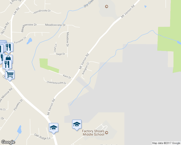 map of restaurants, bars, coffee shops, grocery stores, and more near 2253 Pennsylvania Court in Lithia Springs