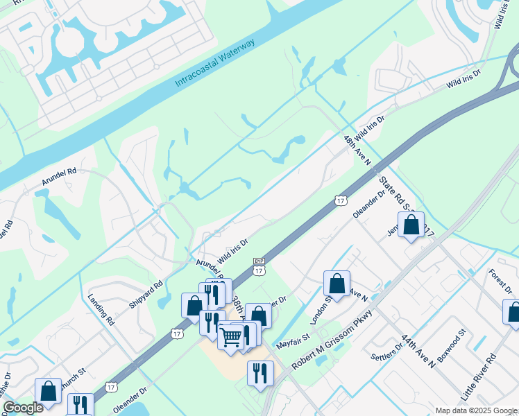map of restaurants, bars, coffee shops, grocery stores, and more near 4661 Magnolia Street in Myrtle Beach