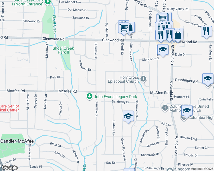 map of restaurants, bars, coffee shops, grocery stores, and more near in Candler-McAfee