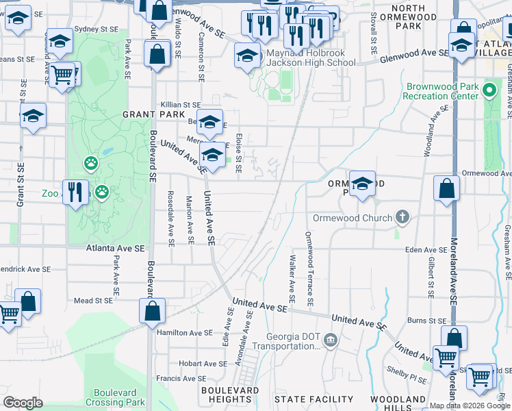 map of restaurants, bars, coffee shops, grocery stores, and more near 787 Delmar Avenue Southeast in Atlanta