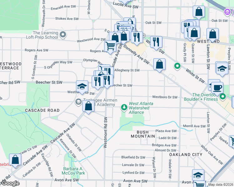 map of restaurants, bars, coffee shops, grocery stores, and more near 853 Gaston Street Southwest in Atlanta