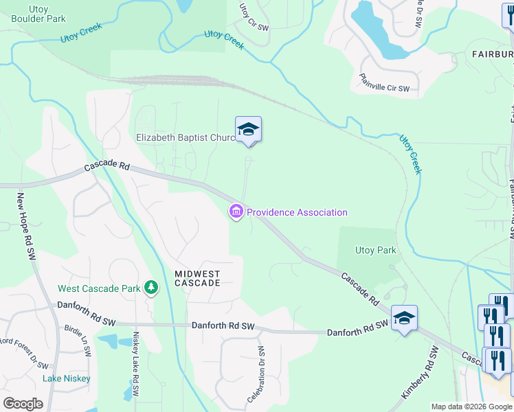 map of restaurants, bars, coffee shops, grocery stores, and more near 4215 Cascade Road in Atlanta