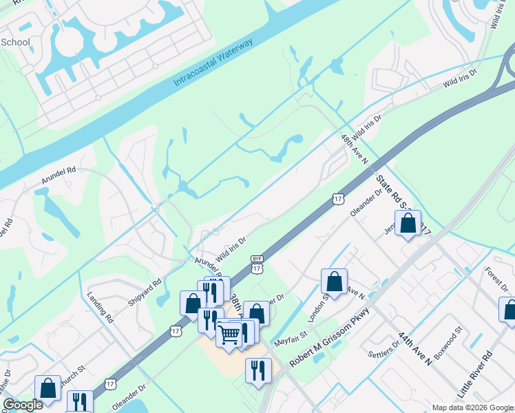 map of restaurants, bars, coffee shops, grocery stores, and more near 4661 Magnolia Street in Myrtle Beach