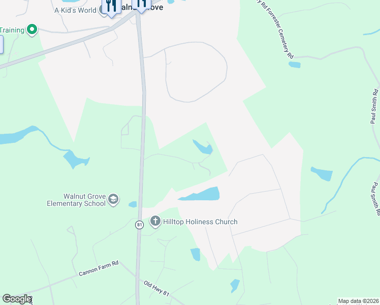 map of restaurants, bars, coffee shops, grocery stores, and more near 210 Malcom Lane in Covington