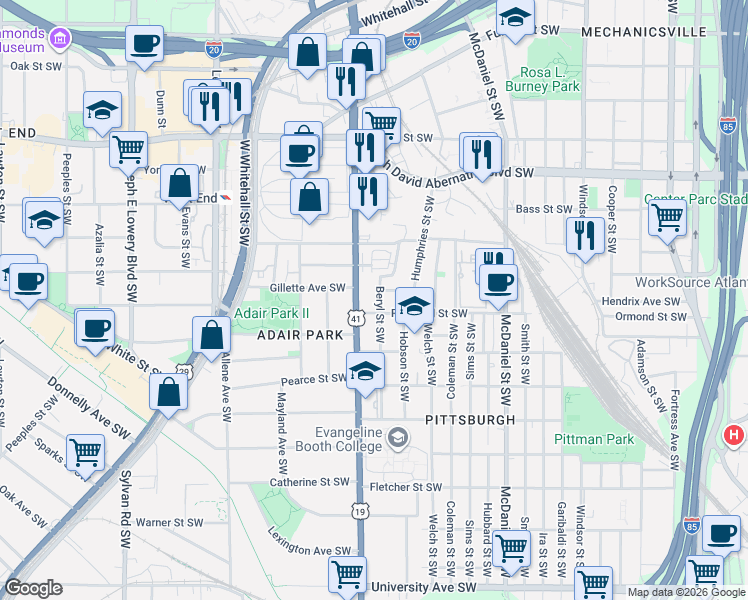 map of restaurants, bars, coffee shops, grocery stores, and more near in Atlanta